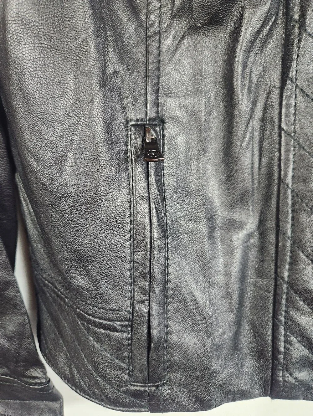 Tory Burch Daphne Black Lambskin Leather Quilted Moto Jacket Size 8-10